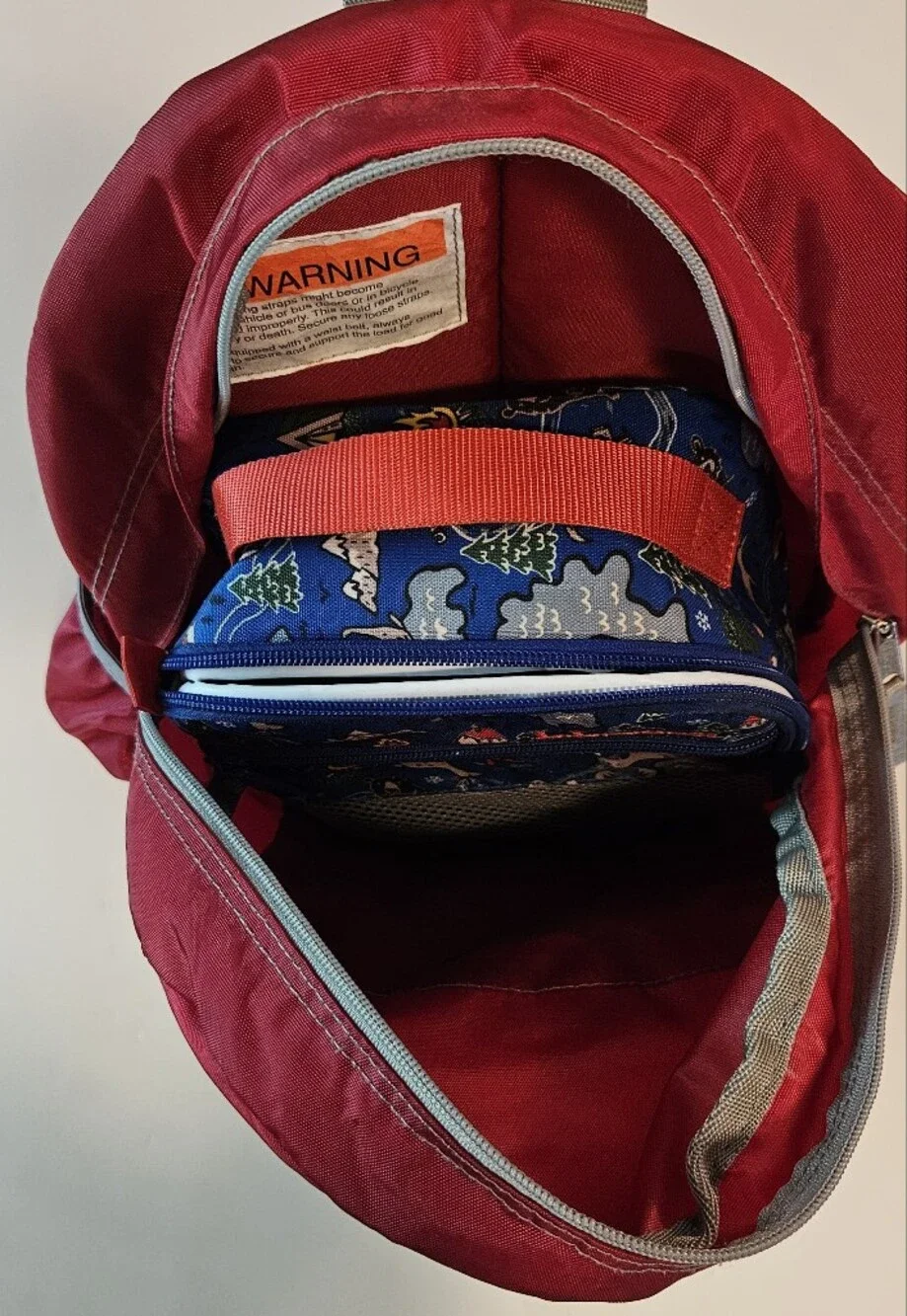 Kindergarten Set- L.L. Bean Red Backpack with Blue Outdoor Patterned Lunch Tote
